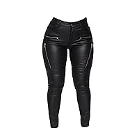 Women Faux Leather Pants Zip Closure Slim Butt Lifting High Waist Sexy Club Faux Leather Tights Plus Size