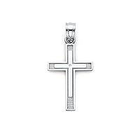 14K White Gold Cross Religious Pendant - Crucifix Charm Polish Finish - Handmade Spiritual Symbol - Gold Stamped Fine Jewelry - Great Gift for Men & Women for Occasions, 21 x 15 mm, 0.8 gms