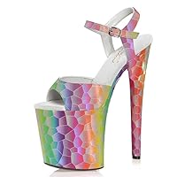 8 Inch Lattice Texture Patent leather Buckle Pole Dance Shoes Platform Exotic Stripper High Heels Gladiator Gothic Sexy Summer Sandals
