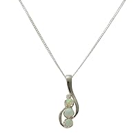 Solid 925 Sterling Silver Natural Colourful Opal & Cubic Zirconia Womens Pendant & Chain