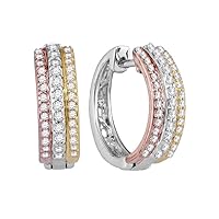 The Diamond Deal 10kt Tri-Tone Gold Womens Round Diamond Hoop Earrings 1/4 Cttw