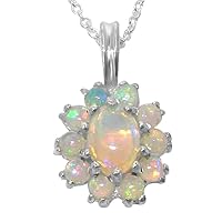 Ladies Solid 925 Sterling Silver Natural Opal Oval Pendant Necklace