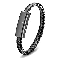 Bracelet Charger Portable Fashion Short Charging Cable Personality Punk Braided Leather Wrist 7.9in Data Transfer Cord Interesting Valentine's Day/Birthday/Thanksgiving Day Gift