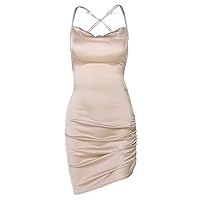 FEESHOW Women's Sexy Strappy Lace-up Backless Sleeveless Ruched Bodycon Mini Dress Clubwear