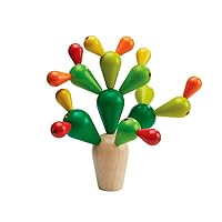 PlanToys Balancing Cactus Toy - Colorful Sustainably-Made Wood Balance Game for 1-4 Players with Base and 18 Cactus Branches to Build Without Toppling