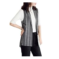 Women's Blazer Jacket Sleeveless Vest Outerwear Spring Autumn Plaid Waistcoat Casual Tops Coats