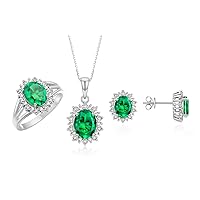 Rylos Women's 14K White Gold Princess Diana Inspired Set: Ring, Earrings & Pendant with 18