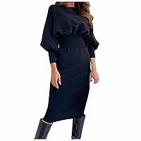 Dressy Tops for Women Elegant Dresses Crew Neck Long Sleeve and Narrow Cuffs Wrap Pencil Slim Women's Casual Dresses