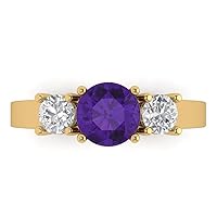Clara Pucci 1.44ct Round Cut Solitaire 3 stone Natural Amethyst gemstone Engagement Promise Anniversary Bridal ring Real 14k Yellow Gold