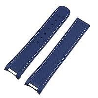 20mm Rubber Watch Band for Omega Strap Seamaster 300 AT150 Aqua Terra Ultra Light 8900 Steel Buckle Watchband Bracelets (Color : Blue White, Size : Without Buckle)