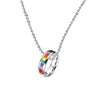GAY Pride Rainbow Double Cross Rings Pendant Necklace Lgbt Lesbian Flag with Chain Homosexual