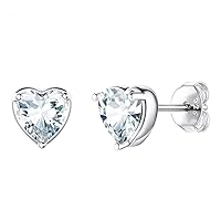 1 Pair Adabele Authentic Sterling Silver Heart Birthstone Stud Earrings 6mm 0.84 Carat Cubic Zirconia Diamond Gemstone Hypoallergenic Nickel Free Tarnish Resistant Women Jewelry