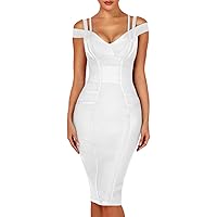 Whoinshop Women's Rayon Sexy V Neck Bodycon Clubwear Party Bandage Dress