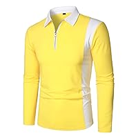HOOD CREW Mens Long Sleeve Polo Shirts Fashion Color Block Zipper T Shirts