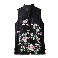 SHENG YUAN Ethnic Vest National Flower Embroidery Women Traditional Waistcoat Chinese Tang Suit Oriental Sleeveless Jacket