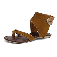Women Comfortable Flat Ankle Wrap Velcro Thong Sandals Summer Dressy Gladiator Sandals Walking Shoes