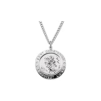 925 Sterling Silver St. Christopher Religious Medal Pendant Necklace 25mm Jewelry for Women