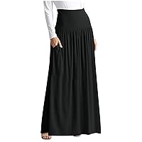 Maxi Skirts for Women A Line Beach Dress Flowy Solid Color Plus Size Skirt High Waisted Ankle Length Skirt Casual Long Skirt