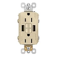 Legrand Radiant 1597TRUSBAAI 15 Amp GFCI Self Test Tamper Resistant Decorator Duplex Outlet with USB Type A, Ivory (1 Count)