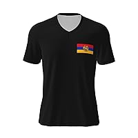 Armenian Flag Coat of Arms of Armenia T-Shirts Mens Casual Tee V-Neck Short Sleeve Top
