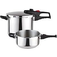 Magefesa® Practika Plus Super Fast pressure cooker, 4.2 and 6.3 Quart, 18/10 stainless steel, suitable induction, excellent heat distribution, encapsulated heat diffuser bottom, 5 safety systems