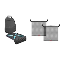 Munchkin® Brica® Elite Seat Guardian™ Child Car Seat Protector with Grime Guard™ Fabric, Dark Grey & Brica® Sun Safety™ Car Window Roller Shade with White Hot® Heat Alert, 2 Pack, Black