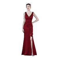Women's Mermaid Satin Long Formal Evening Prom Gown Side Split Party Cocktail Dresses 18698