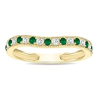 Emerald and Diamond Channel Set Wedding Band in 10K Yellow Gold