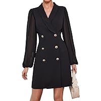 Womens Fall Fashion 2022 Shawl Collar Double Breasted Dress (Color : Black, Size : Large)