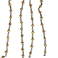 Pyrite Gold Coated 3-4MM Faceted Rondelle Gemstone Beaded Rosary Chain by Foot For Jewelry Making - 24K Gold Plated Over Silver Handmade Beaded Chain - Wire Wrapped Bead Chain Necklaces