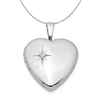 The Black Bow 16mm Diamond Star Design Heart Shaped Silver Locket Necklace