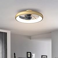 Ceiling Fan with Lights Dimmable LED Reversible Blades Timing with Remote Control, 5 Invisible Blades Semi Flush Mount Low Profile Fan (21.5in, Gold)