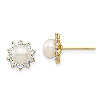 14k Gold Madi K 5 6mm White Button Freshwater Cultured Pearl CZ Cubic Zirconia Simulated Diamond Post Earrings Measures 7.75 Jewelry for Women