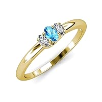 Oval Cut Blue Topaz & Lab Grown Diamond 0.85 ctw Trellis Three Stone Engagement Ring 14K Gold