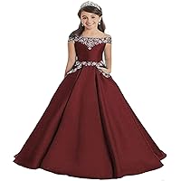 Ball Gown Pincess Beaded Tulle Pageant Dresses for Little Girls