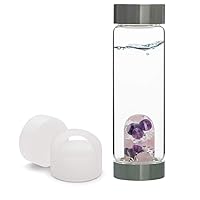 VitaJuwel ViA Wellness - Crystal Water Bottle with Amethyst, Rose Quartz, Clear Quartz + Loop Cloud White Silicone Caps