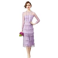 Spring Gauze Embroidery Party Dresses for Women Designer Long Sleeve Transparent Midi Dresses