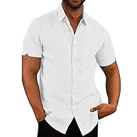 Button Down Short Sleeve Linen Shirts for Men Summer Casual Cotton Spread Collar Beach Shirts