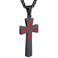 Cross Necklace for Men Women Boy Athletes Cross Pendant Sports Stainless Steel Baseball and Baseball Bat