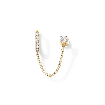 PAVOI 14K Gold Chain Earrings for Women, Double Piercing Dangle Chain  Huggie Hoop Earrings
