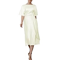 Sheath/Column Formal Evening Dress Scoop Short Sleeves Tea-Length Mother of The Bride Dresses Whit Elastic 2024 MZ034