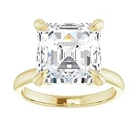 10K Solid Yellow Gold Handmade Engagement Ring, 5 CT Asscher Cut Moissanite Diamond Solitaire Wedding/Bridal Rings for Women/Her, Minimalist Anniversary Ring Gifts
