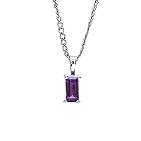 925 Sterling Silver Natural Purple Amethyst Baguette Gemstone Minimalist Pendant With Chain 925 Stamp Jewelry | Gifts For Women And Girls