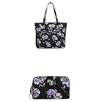 Vera Bradley womens Performance Twill Vera Tote Handbag, Floating Plum Pansies, One Size US withVera Bradley womens Performance Twill Turnlock With Rfid Protection Wallet