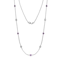 Amethyst & Natural Diamond by Yard 9 Station Necklace (SI2-I1, G-H) 2.20 ctw 14K White Gold