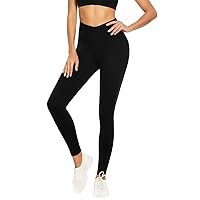 V Cross Waist Leggings for Women-Tummy Control Soft Workout Running High Waisted Non See Through Black Yoga Pants