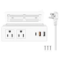 Under Desk Power Strip with PD20W USB-C QC18W USB-A,Ultra Thin Flat Plug Power Strip Surge Protector 1200J,Adhesive or Screw Wall Mount Power Strip,2 Outlets,1 USB-C,2 USB-A,6FT 18AWG Extension Cord