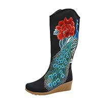Women and Ladies The Fall The Peacock Embroidery Boots Shoe