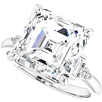 Moissanite Star 5 CT Asscher Colorless Moissanite Engagement Ring, Wedding Bridal Ring Eternity Sterling Silver Solid Diamond Solitaire 4-Prong Anniversary Promise Ring