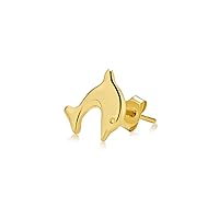 Tiny Mini Nautical Sea Life Starfish Dolphin Green Turtle Real Yellow 14K Gold Cartilage Ear Lobe Piercing Stud Earring 1 Piece Helix For Women Teen Screw back